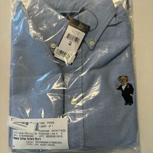 Ralph Lauren Blue Button Down Shirt with Bear Embroidery